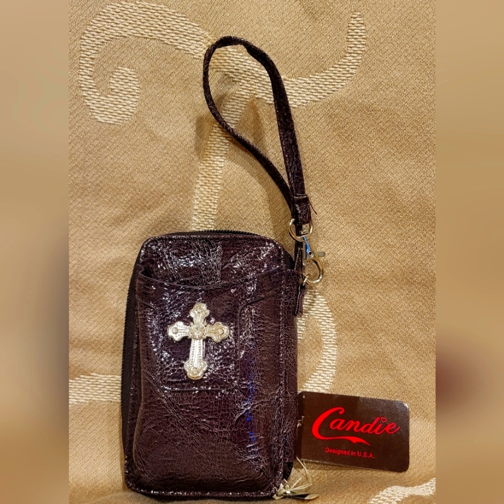 Candie's Dark Brown Wristlet with Cross Accent NWT